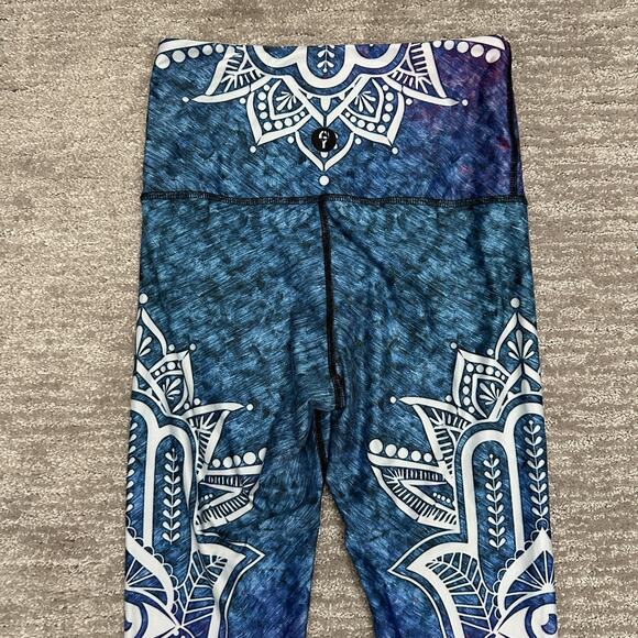 Yoga Democrazy Leggings Womens Small Blue Purple Ombre Mandala Lotus Print Crop - Picture 5 of 11